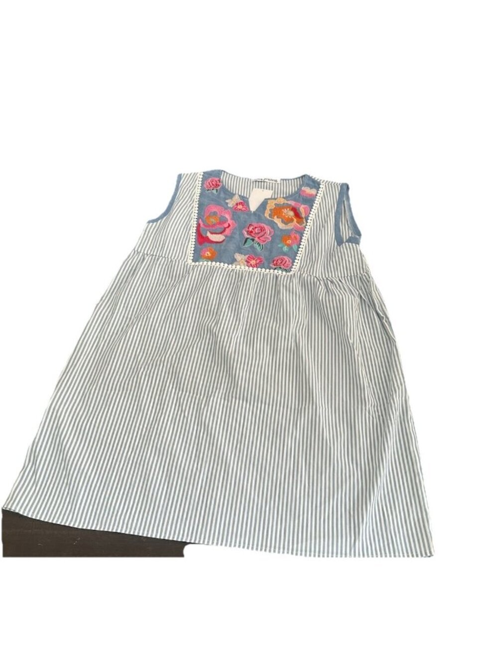 Wild Feathers Mini Dress Womens Xl Blue Striped Embroidered Floral NWT